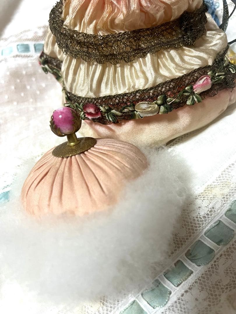 アンティーク　シルク　ミラー付き　パース　小物入れ