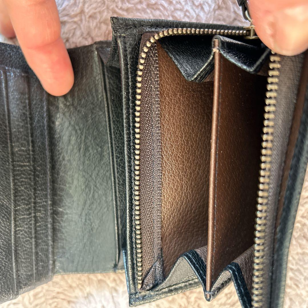 【YY 様】genten ブラックレザー 二つ折り財布 牛革 黒 男女兼用