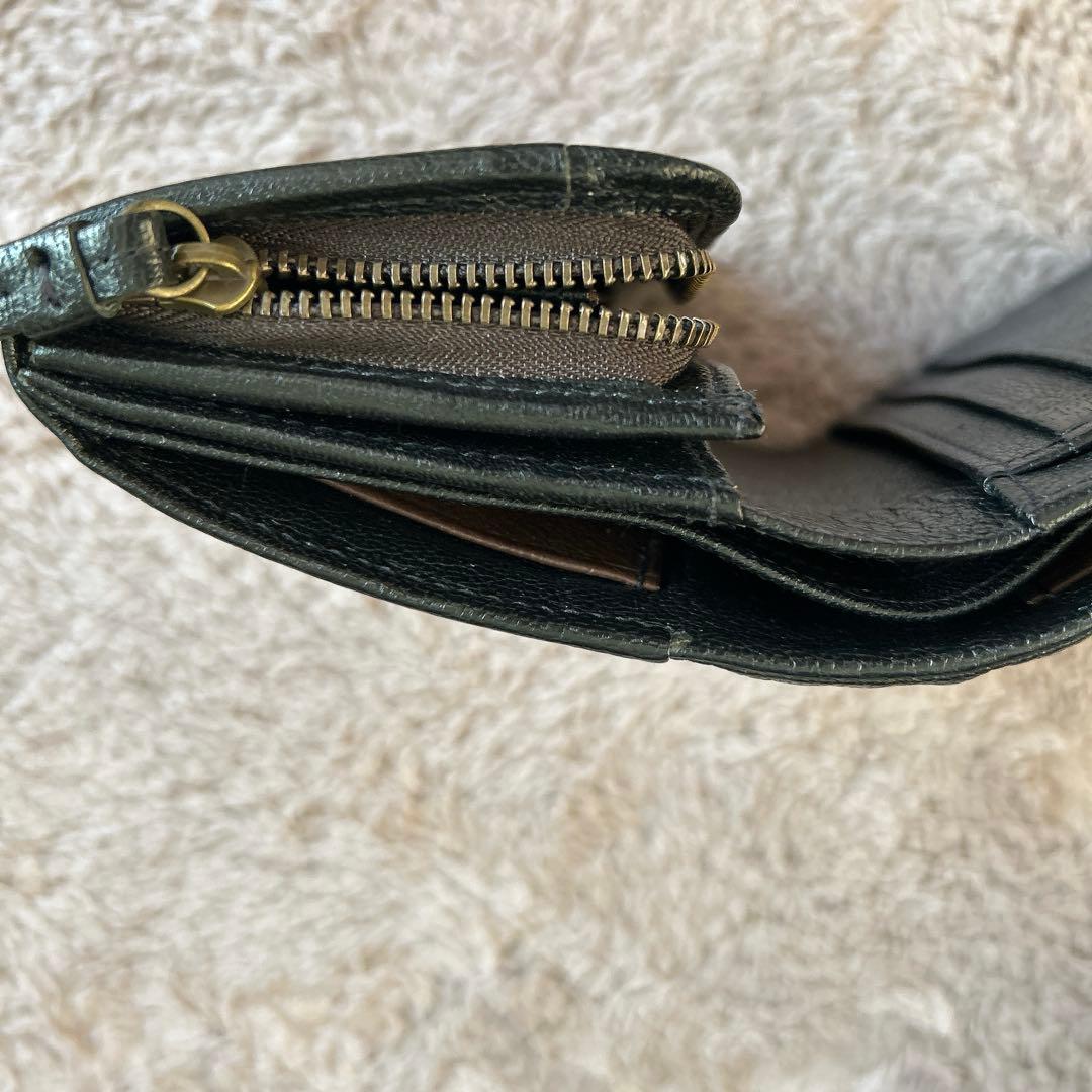 【YY 様】genten ブラックレザー 二つ折り財布 牛革 黒 男女兼用