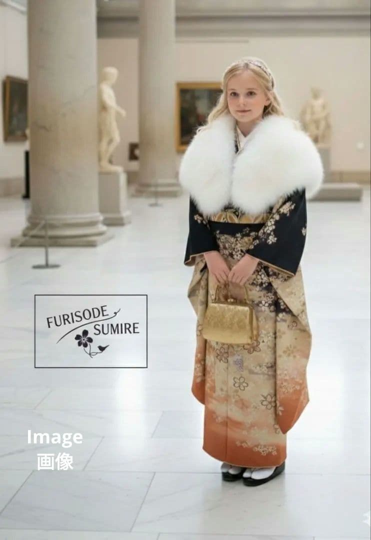 408黒　大正浪漫　夢二　桜　正絹振袖6点フルセット成人式卒業式結婚式