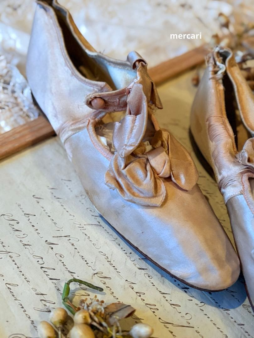 フランス　アンティーク　シルク　ウエディング　シューズ　ブーツ