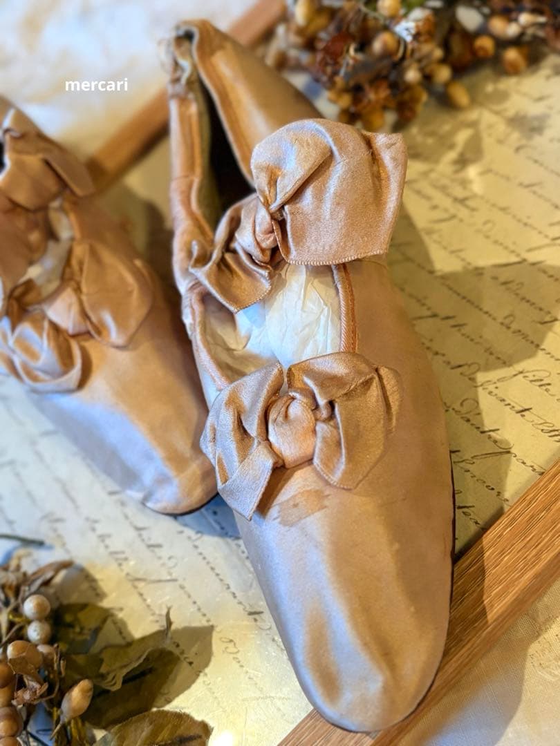 フランス　アンティーク　シルク　ウエディング　シューズ　ブーツ