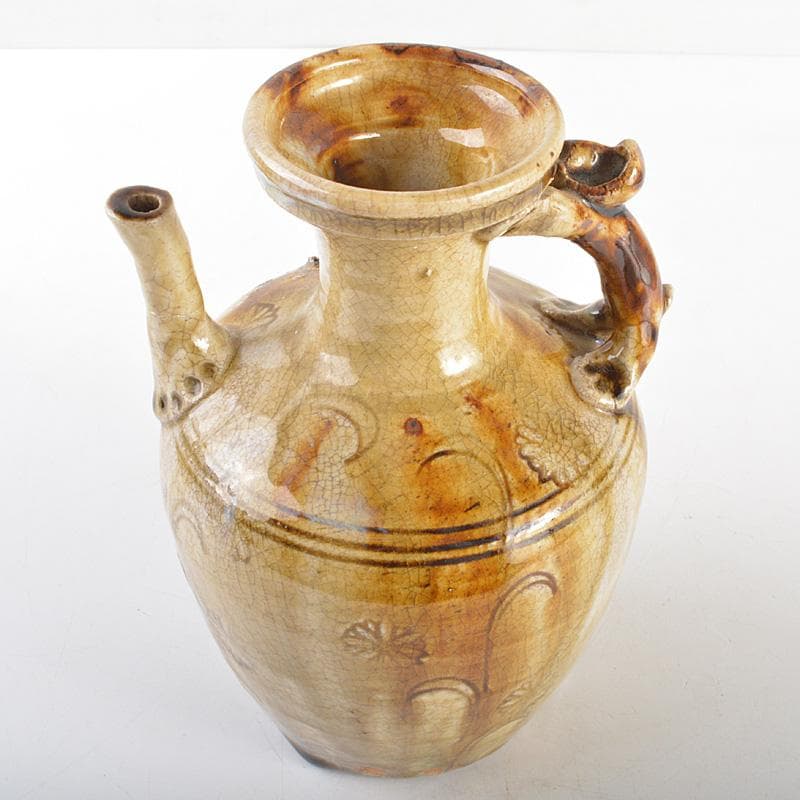 瀬戸焼　古瀬戸　黄瀬戸　灰釉印花菊文　手付水注　V　R6928