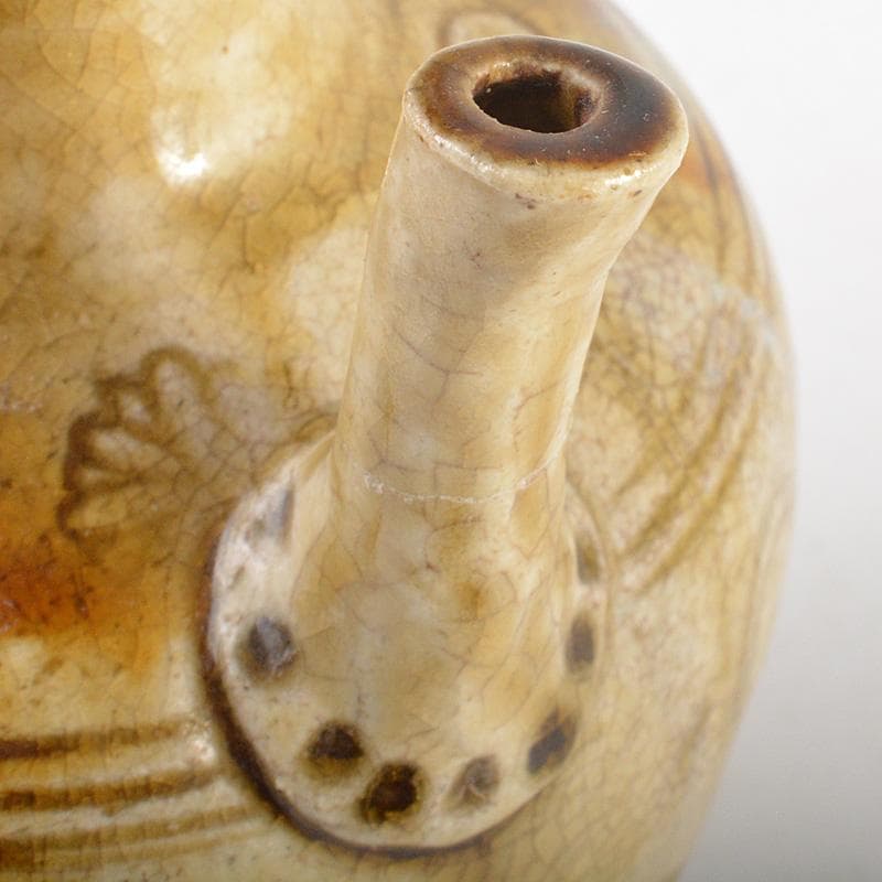 瀬戸焼　古瀬戸　黄瀬戸　灰釉印花菊文　手付水注　V　R6928