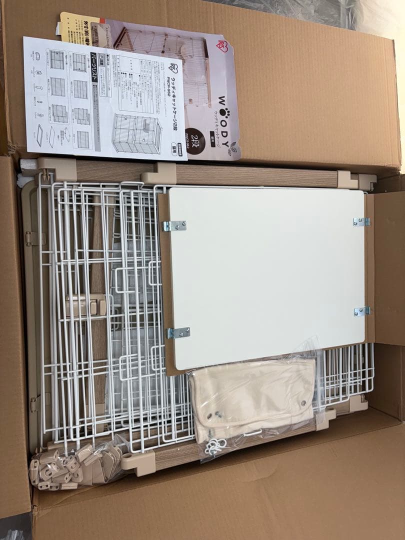 ウッディキャットケージ 2段　ナチュラル　PWCR-962 アイリスオーヤマ