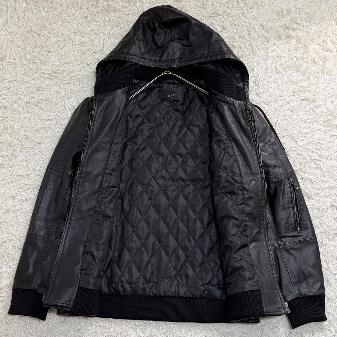 16205✨AKM レザージャケット ブルゾン/M/羊革/ラムレザー ブラック