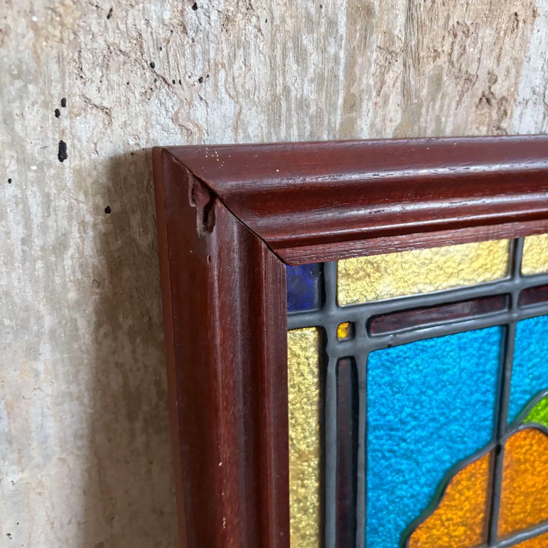 ニューステンドグラスパネル　帆船　ヨット　ヴィンテージ 額装　現状品