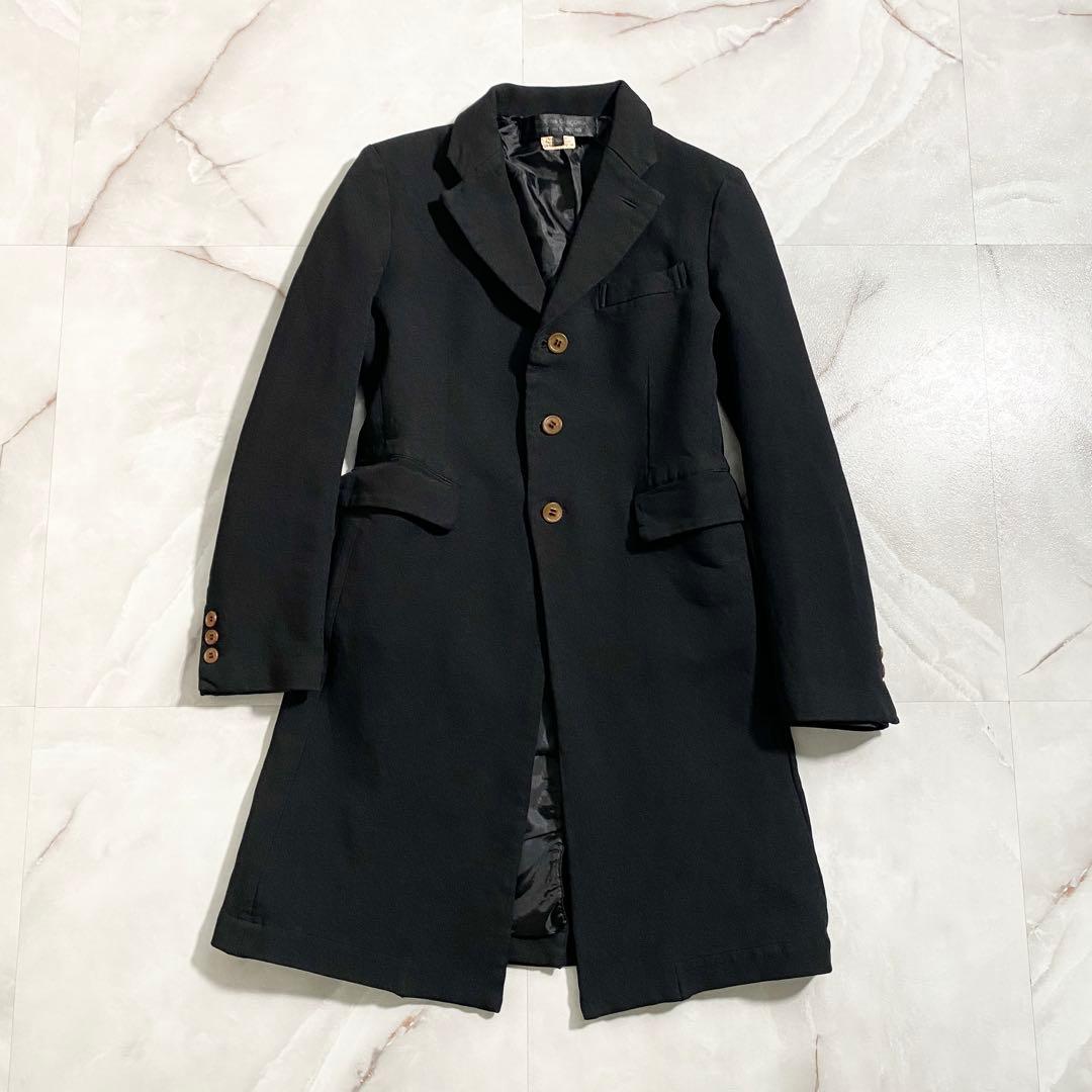B17881 美品 コムコム 17AW ポリ縮絨ロングジャケット 黒 XS