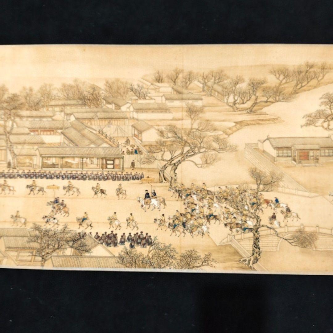 防偽小巻き画　郎世寧《乾隆南巡図》　手巻き掛軸　中国古画　宣紙