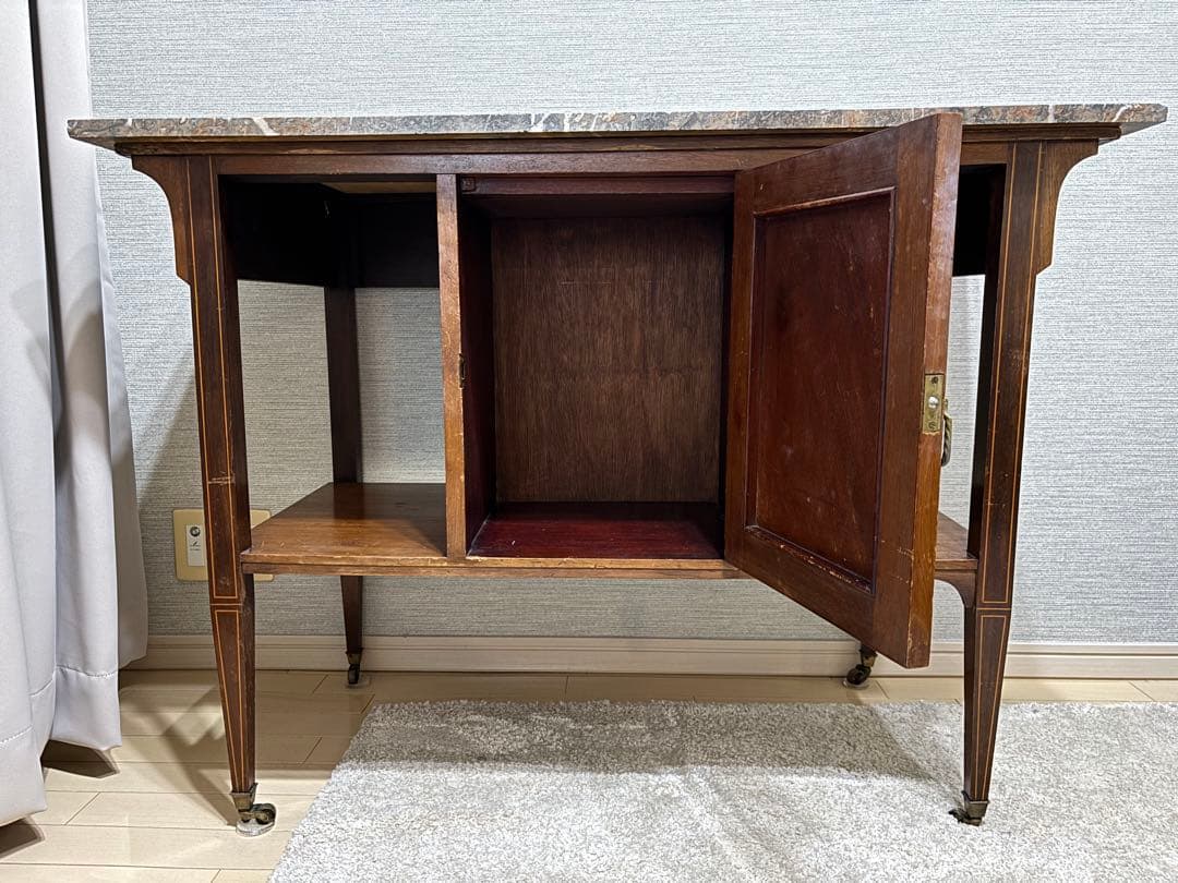 大理石天板 アンティークサイドボード（英国製 / 扉付き収納 ）