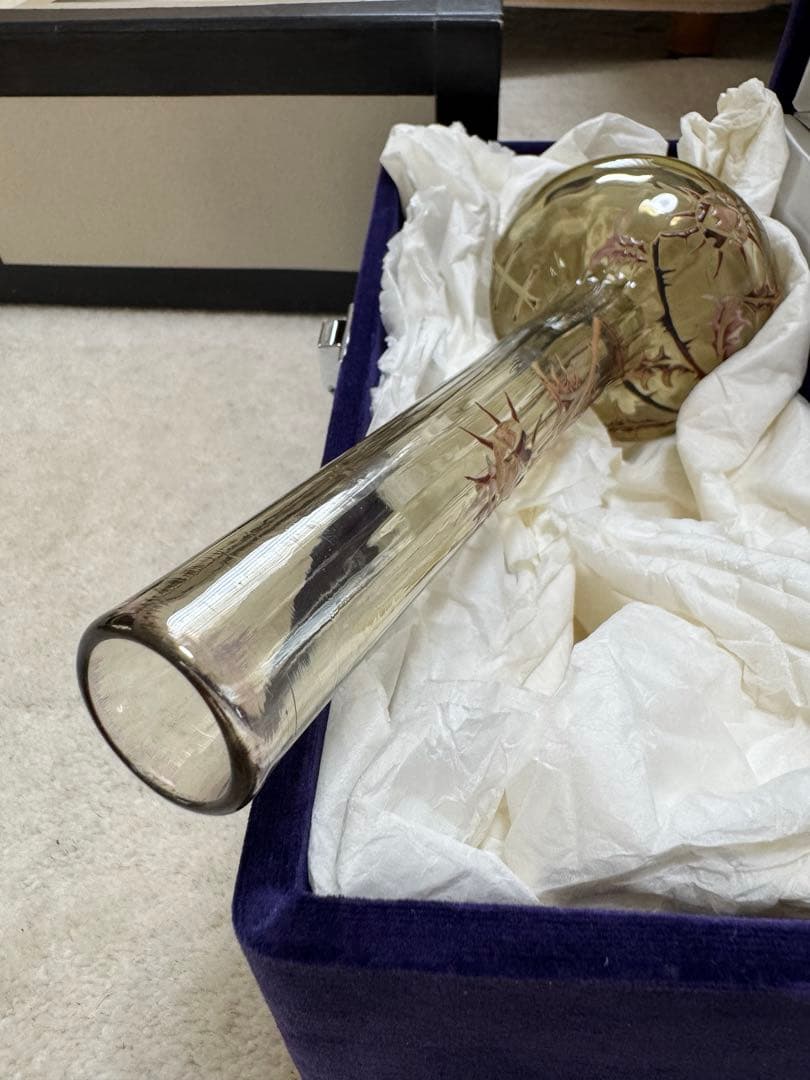 本物保証 エミール•ガレ エナメルガラス花瓶 約1890年 骨董 稀少品 共箱