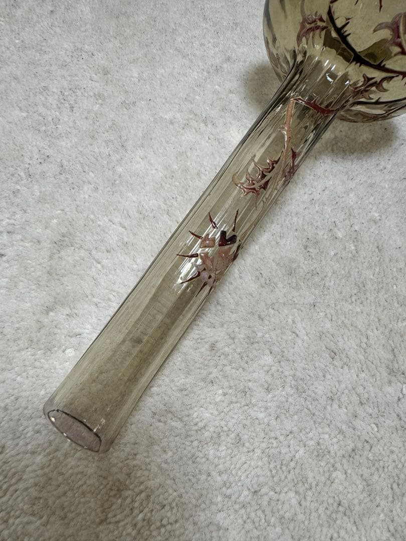 本物保証 エミール•ガレ エナメルガラス花瓶 約1890年 骨董 稀少品 共箱