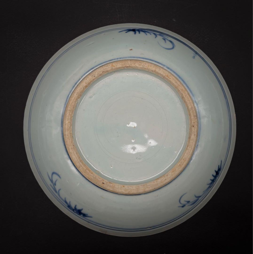 中国美術 古玩 明代骨董品 青華博古紋樣染付大皿 飾り皿