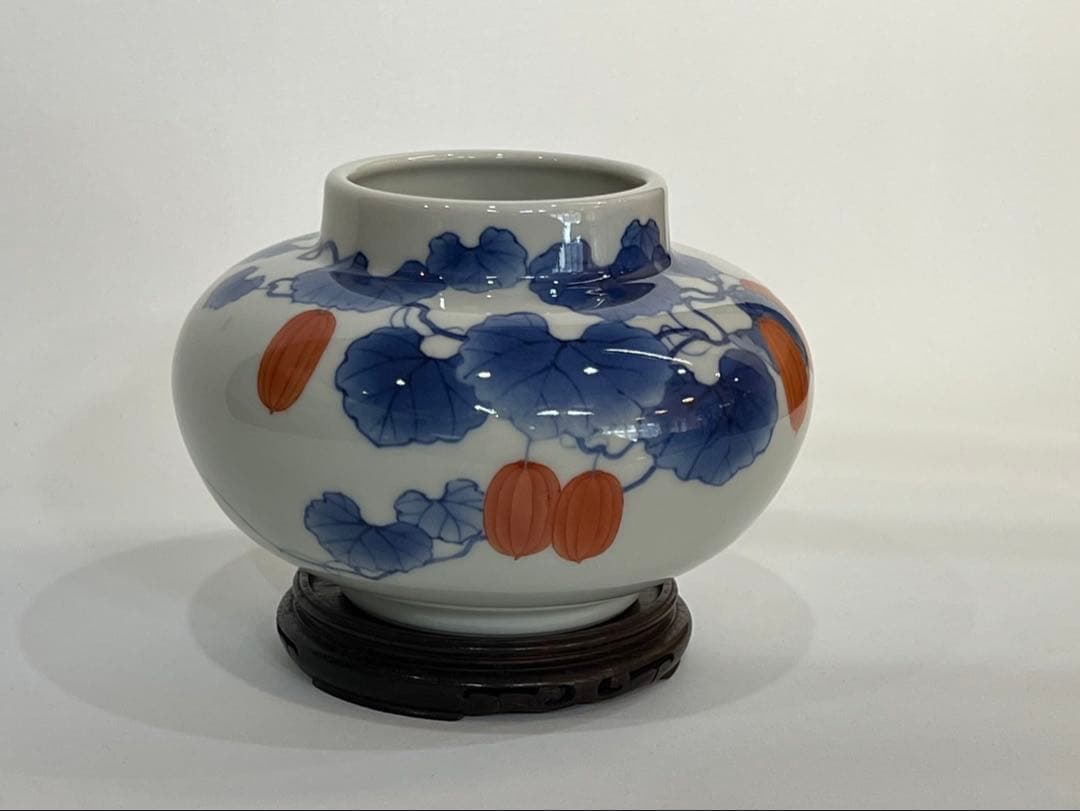 【真葛香山】色絵烏瓜図花瓶 二代 香半之助作 帝室技芸員【書載品現物】