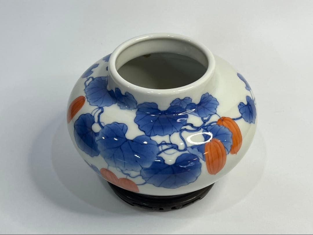 【真葛香山】色絵烏瓜図花瓶 二代 香半之助作 帝室技芸員【書載品現物】