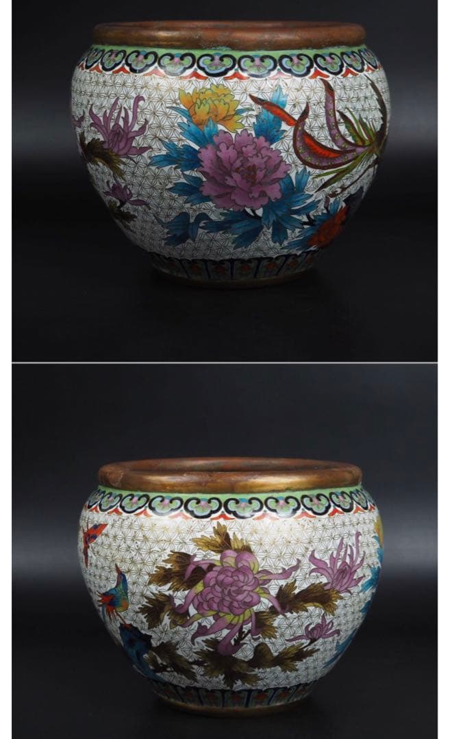 送料無料　中国古玩 鳳凰牡丹図七宝花鉢 植木鉢