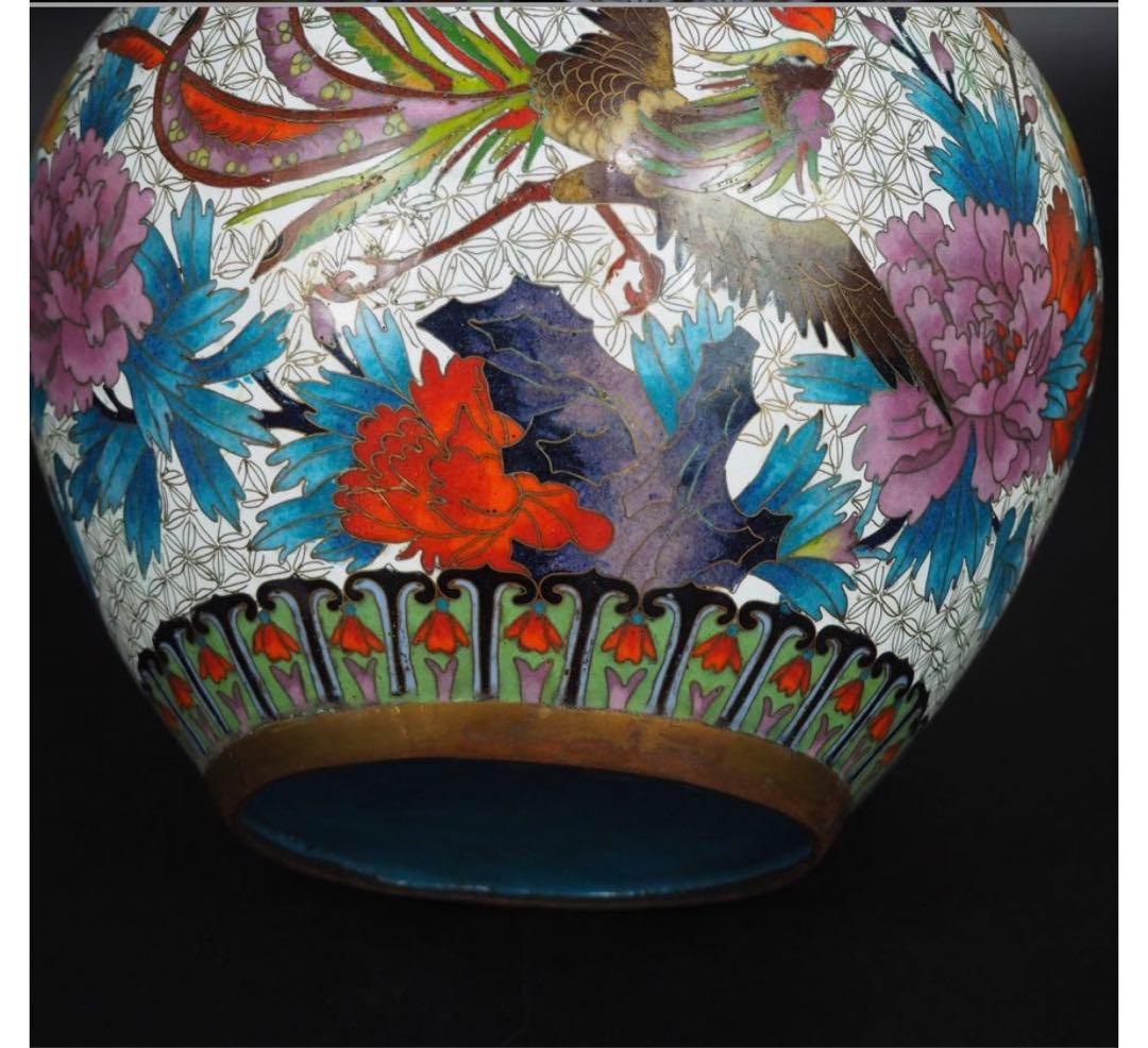 送料無料　中国古玩 鳳凰牡丹図七宝花鉢 植木鉢