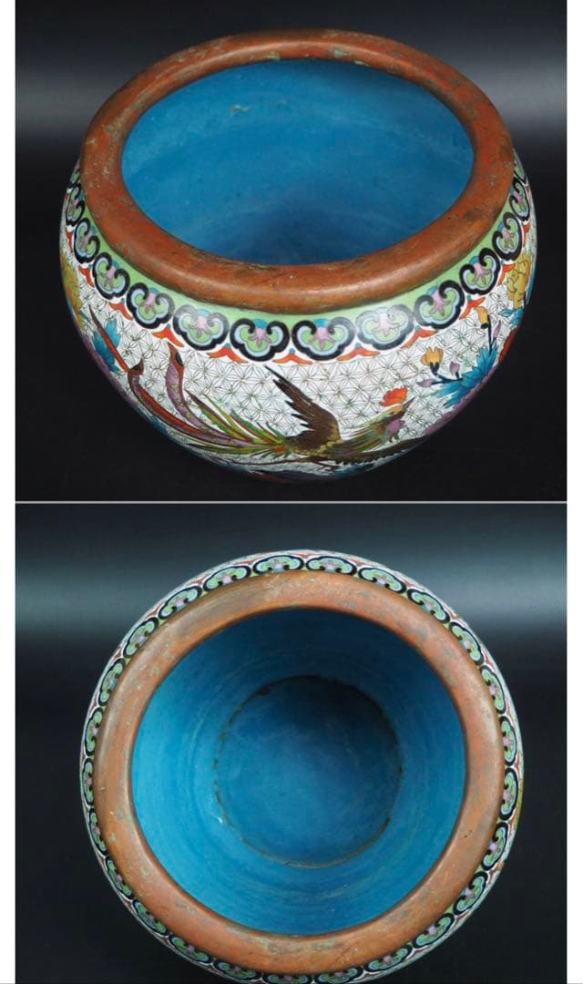 送料無料　中国古玩 鳳凰牡丹図七宝花鉢 植木鉢