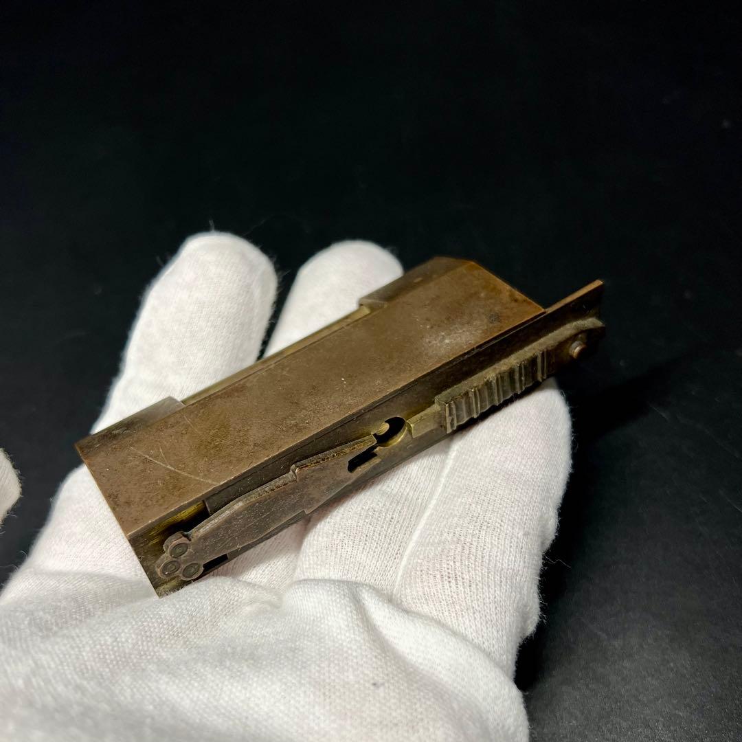 ◎古道具 庵々◎清末〜民国期 真鍮製カラクリ錠前 剣文様 ビットキー付◎珍品中国