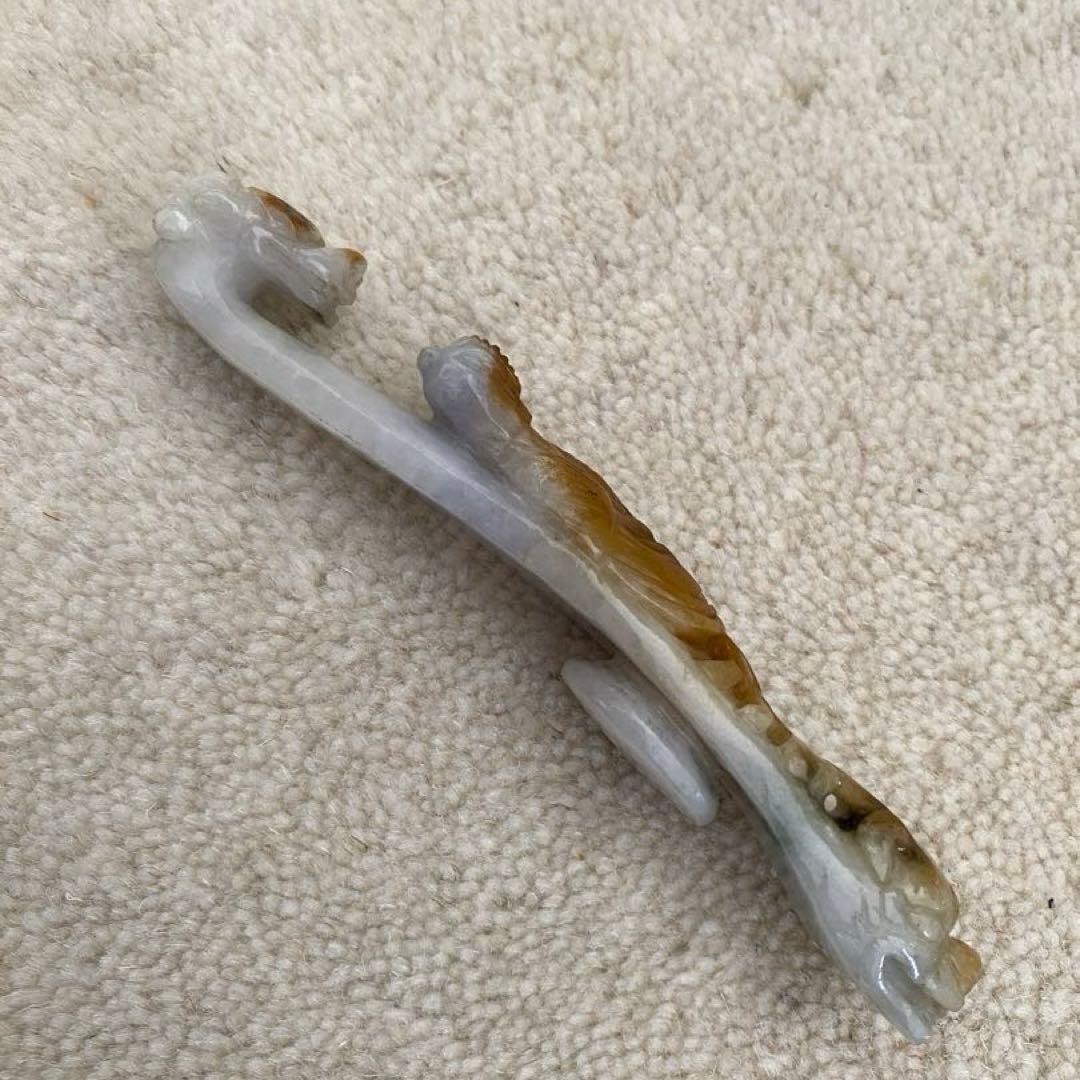 中国美術　唐物　砡　翡翠の鳥と龍の筆架　置物　骨董