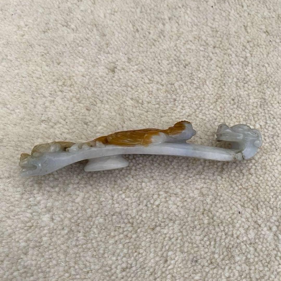 中国美術　唐物　砡　翡翠の鳥と龍の筆架　置物　骨董