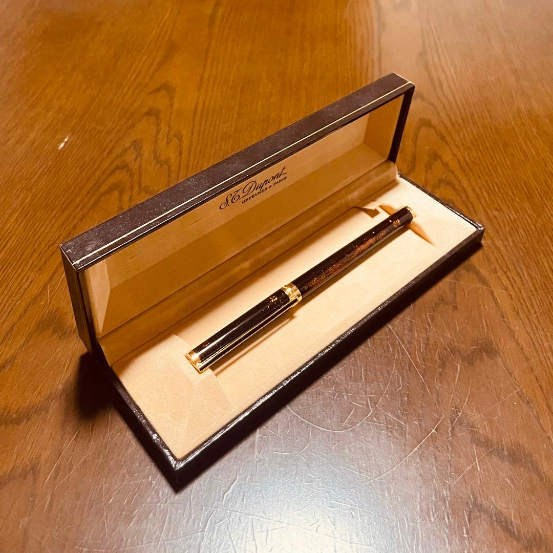 【おっつあん】S.Tデュポン 万年筆(黒) 金装飾 専用ケース付き