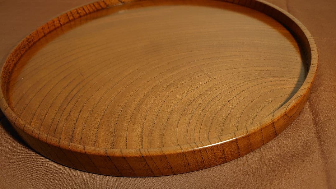 丸盆　山中漆器　欅　欅製　くり抜き　川北造　拭き漆　富貴漆　アンティーク　１客