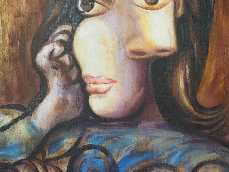 【値下げ】 油彩画 女性肖像 人物画　油絵　ピカソ　F6　額付き　手描き　肉筆