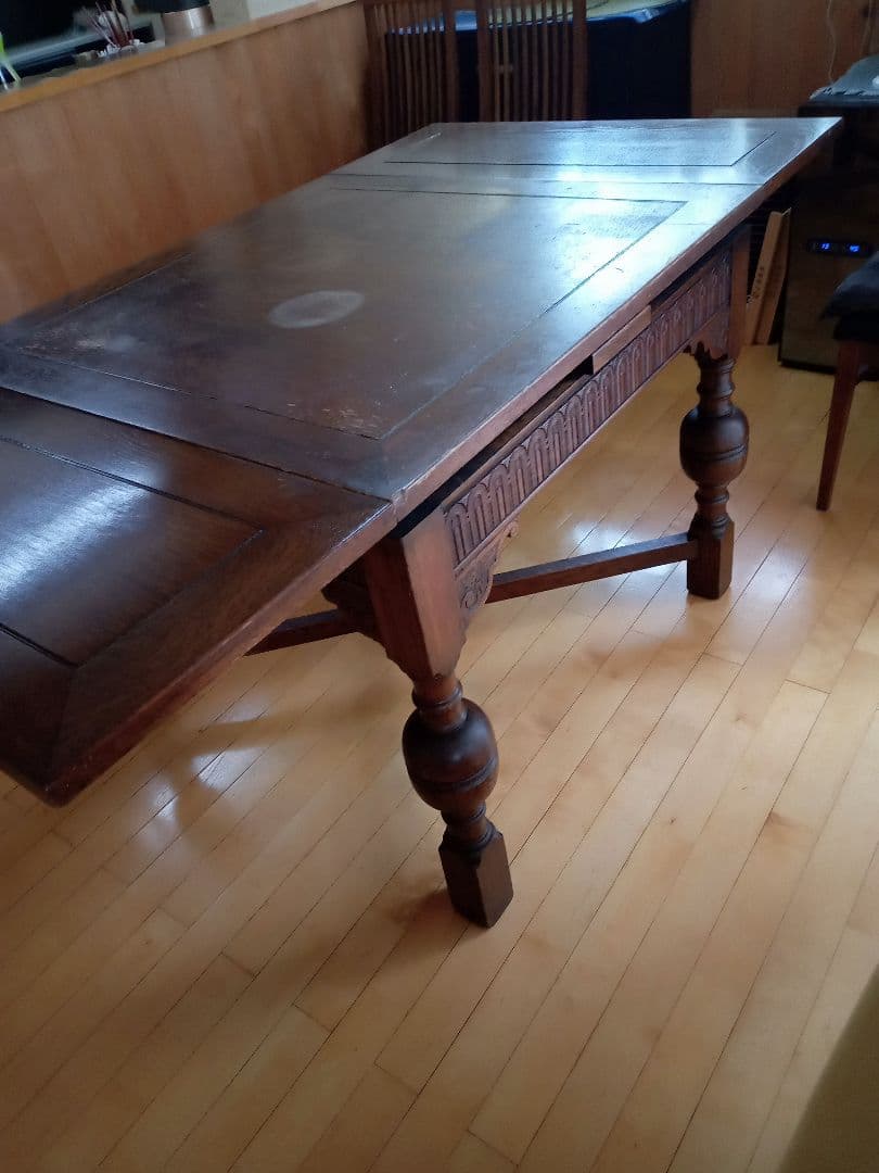 イギリスアンティーク伸長式　ドローリーフダイニングテーブル