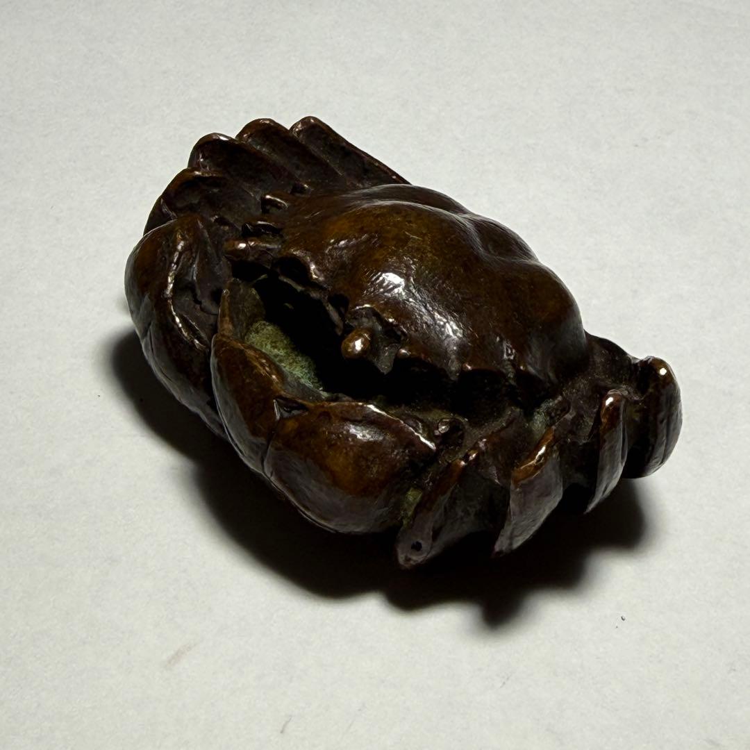 ◆古銅蟹置物 山銅 斗鎮 文鎮 紙抑え 書道具 古玩 文房四宝 江戸時代◆