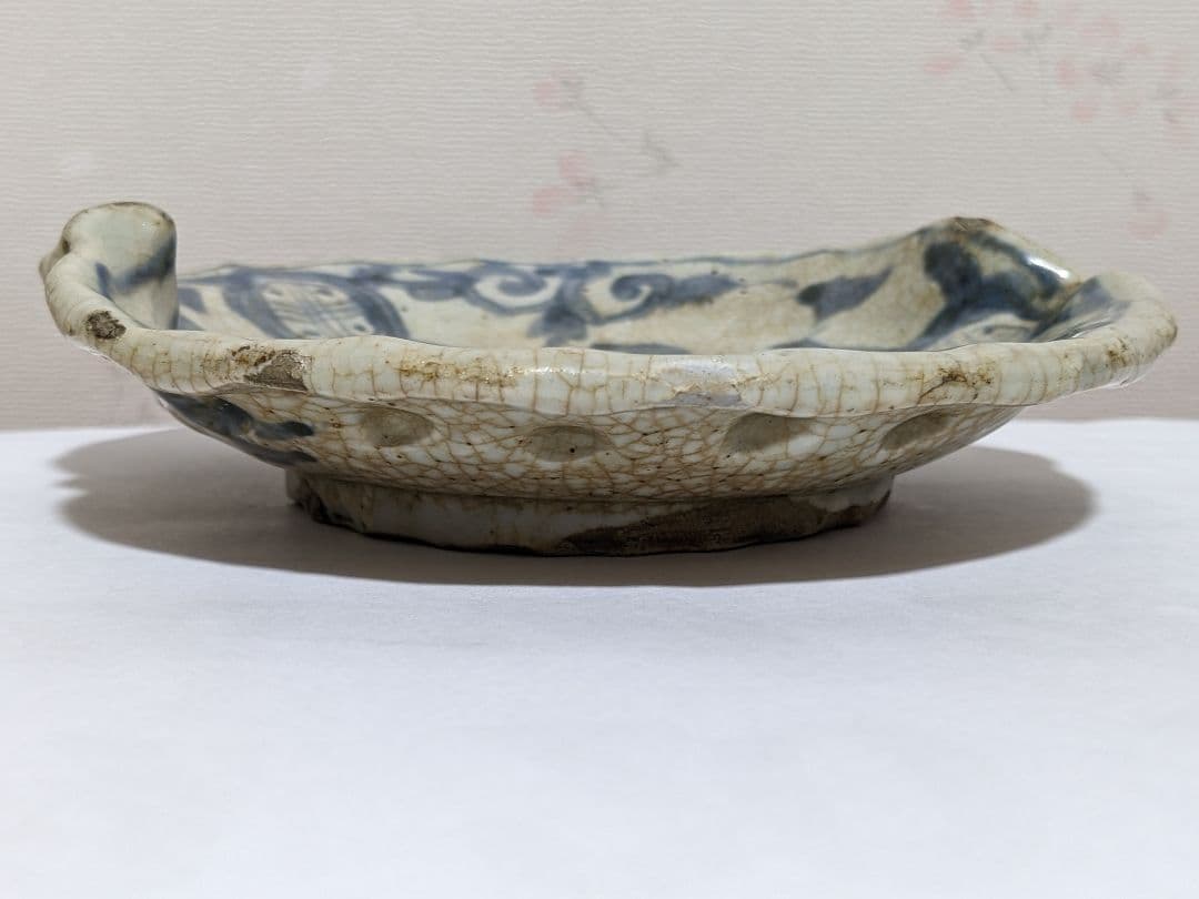 ⭐中国古陶磁 筆洗 古美術品 染付 鳳凰文 桃形 変形皿 古玩 文房四宝 骨董品