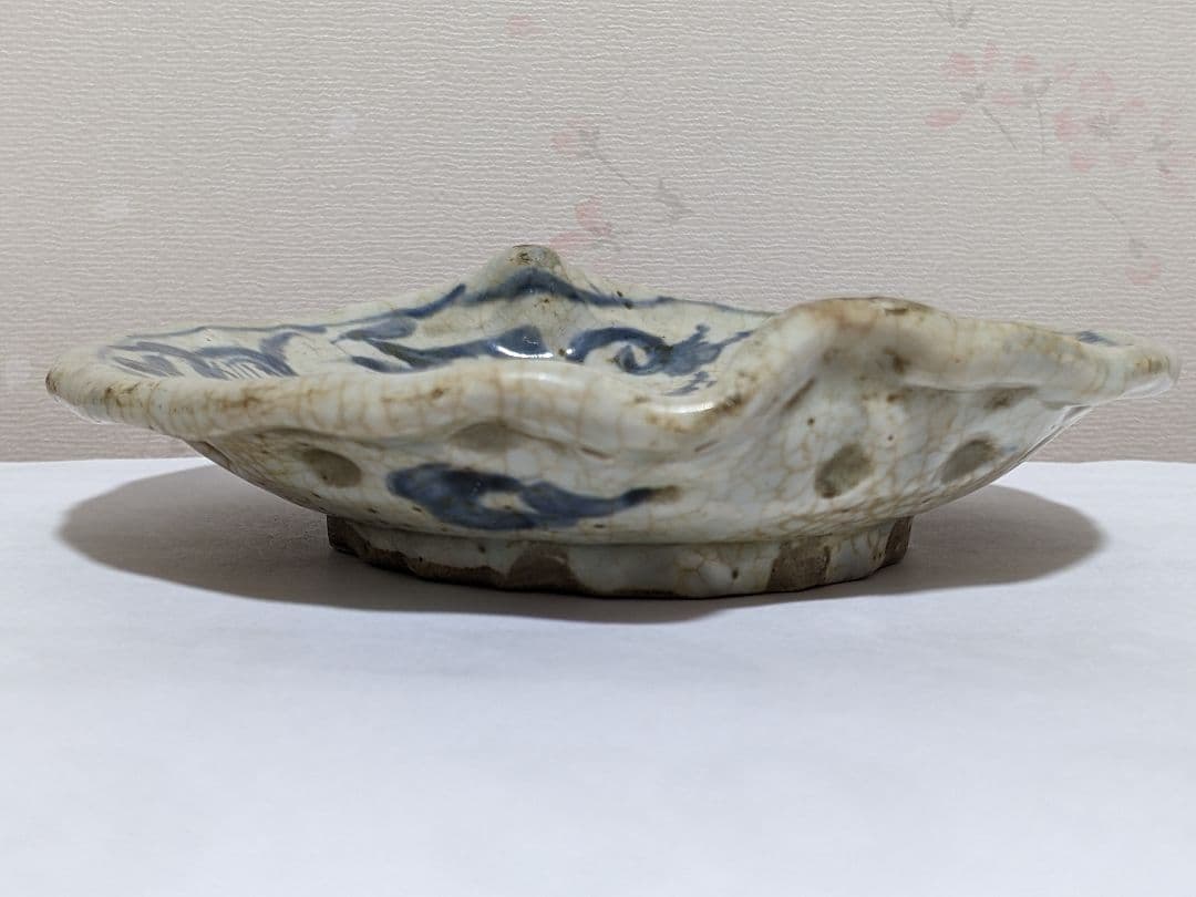 ⭐中国古陶磁 筆洗 古美術品 染付 鳳凰文 桃形 変形皿 古玩 文房四宝 骨董品