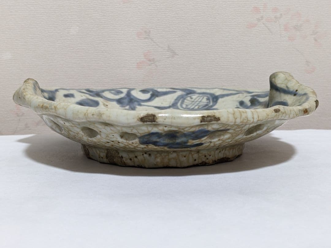 ⭐中国古陶磁 筆洗 古美術品 染付 鳳凰文 桃形 変形皿 古玩 文房四宝 骨董品