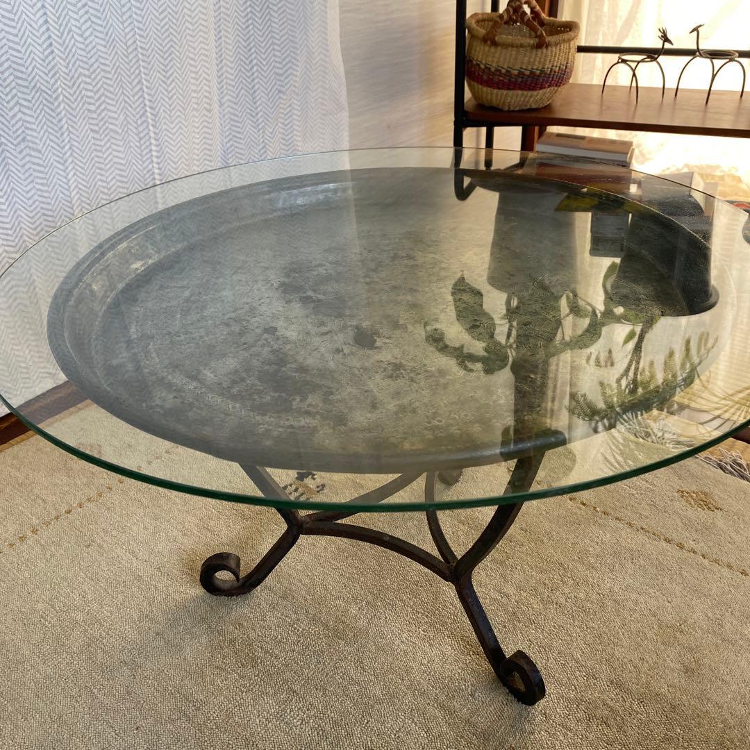 最終お値引きします！異国モロッコ　真鍮ガラステーブル