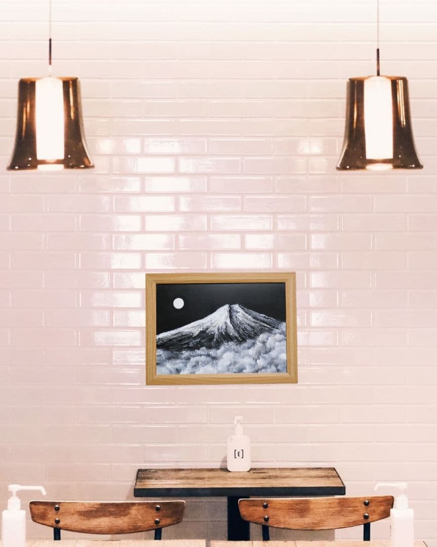 油絵 油彩 油彩画 絵 絵画 【白黒の富士山】