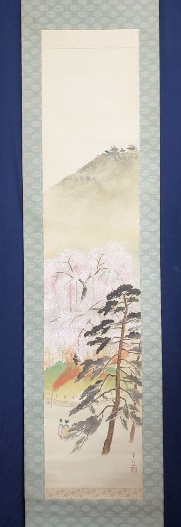【舞妓円山花見夜桜図】小松華影 711 円山公園垂れ桜　京都　掛け軸　肉筆