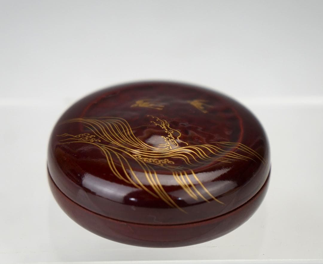 秀雄　作　波千鳥蒔絵　香合　内金塗　共箱　煎茶道具　美品