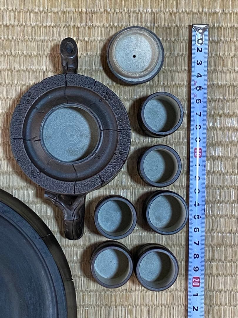 ♦中国？台湾 竹節形 茶道具1式 茶壺 茶碗 盆 急須 紫泥 煎茶道具 骨董品