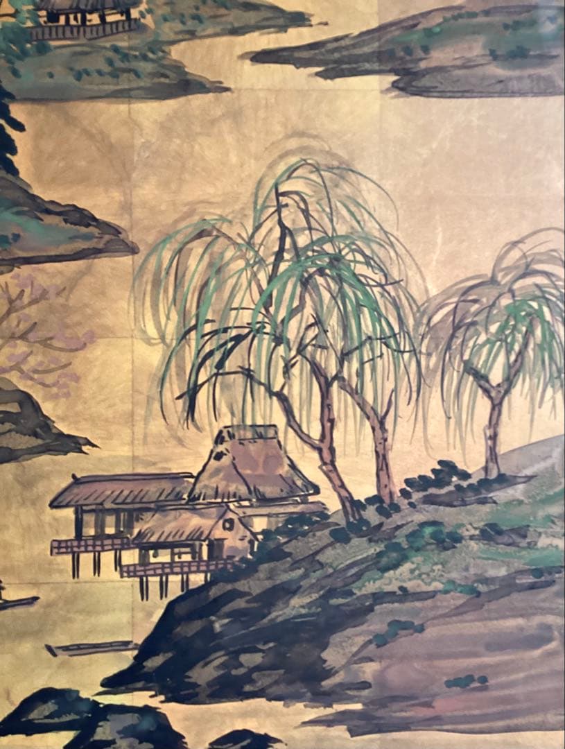 日本画　山水画　金箔背景