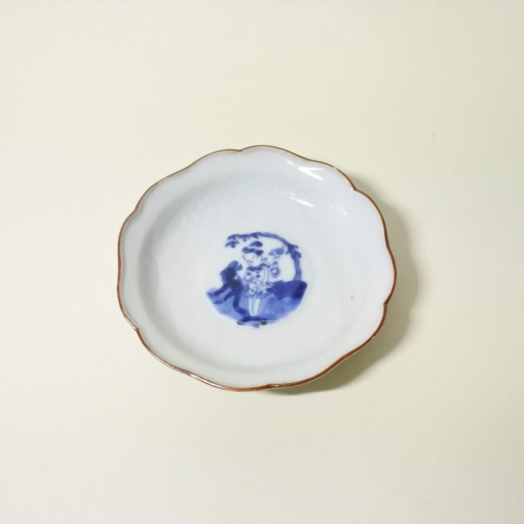 江戸中期～後期　伊万里　染付　南蛮人図　小皿　骨董品　アンティーク c
