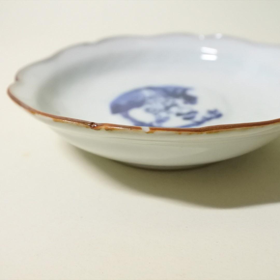 江戸中期～後期　伊万里　染付　南蛮人図　小皿　骨董品　アンティーク c