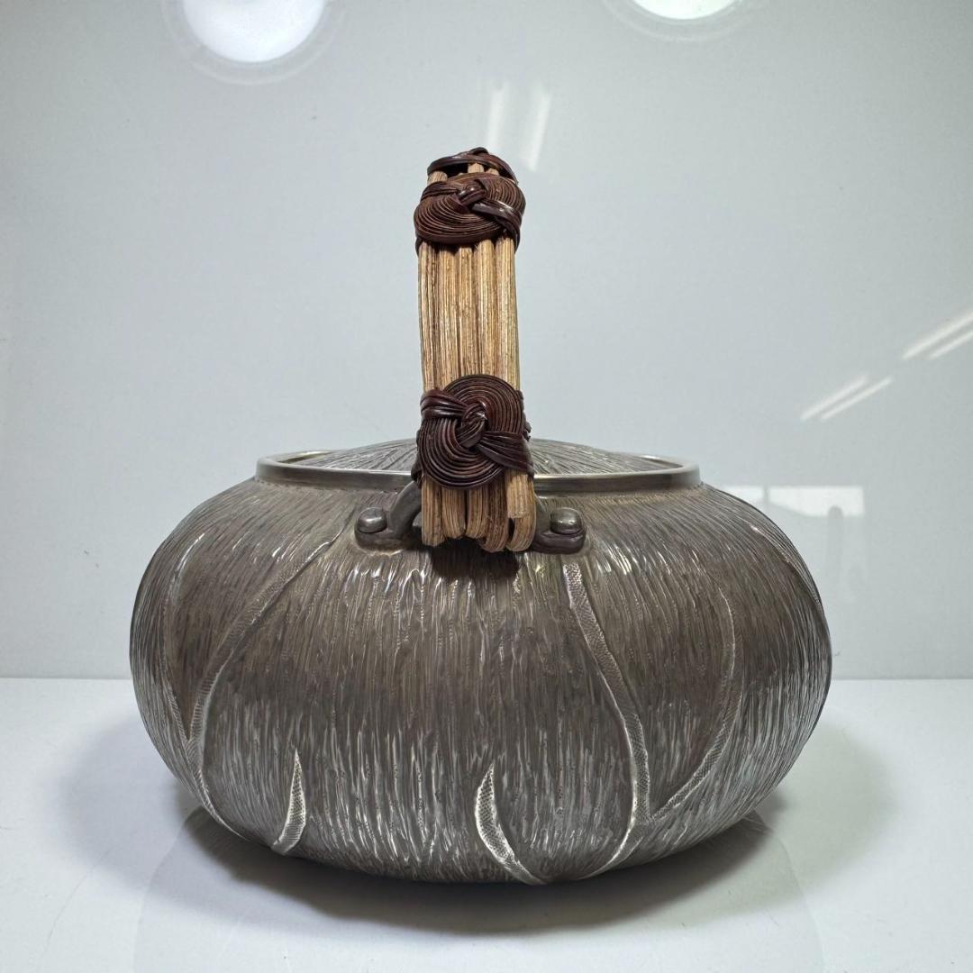 純銀製 薬缶 貴石摘 藤手 銀瓶 美術品 煎茶 純銀保証