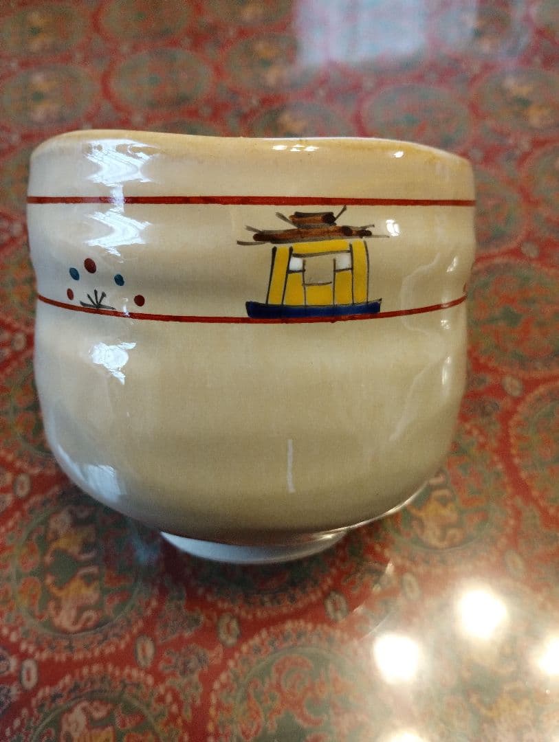 赤膚焼 筒茶碗 大塩昭山作 奈良絵