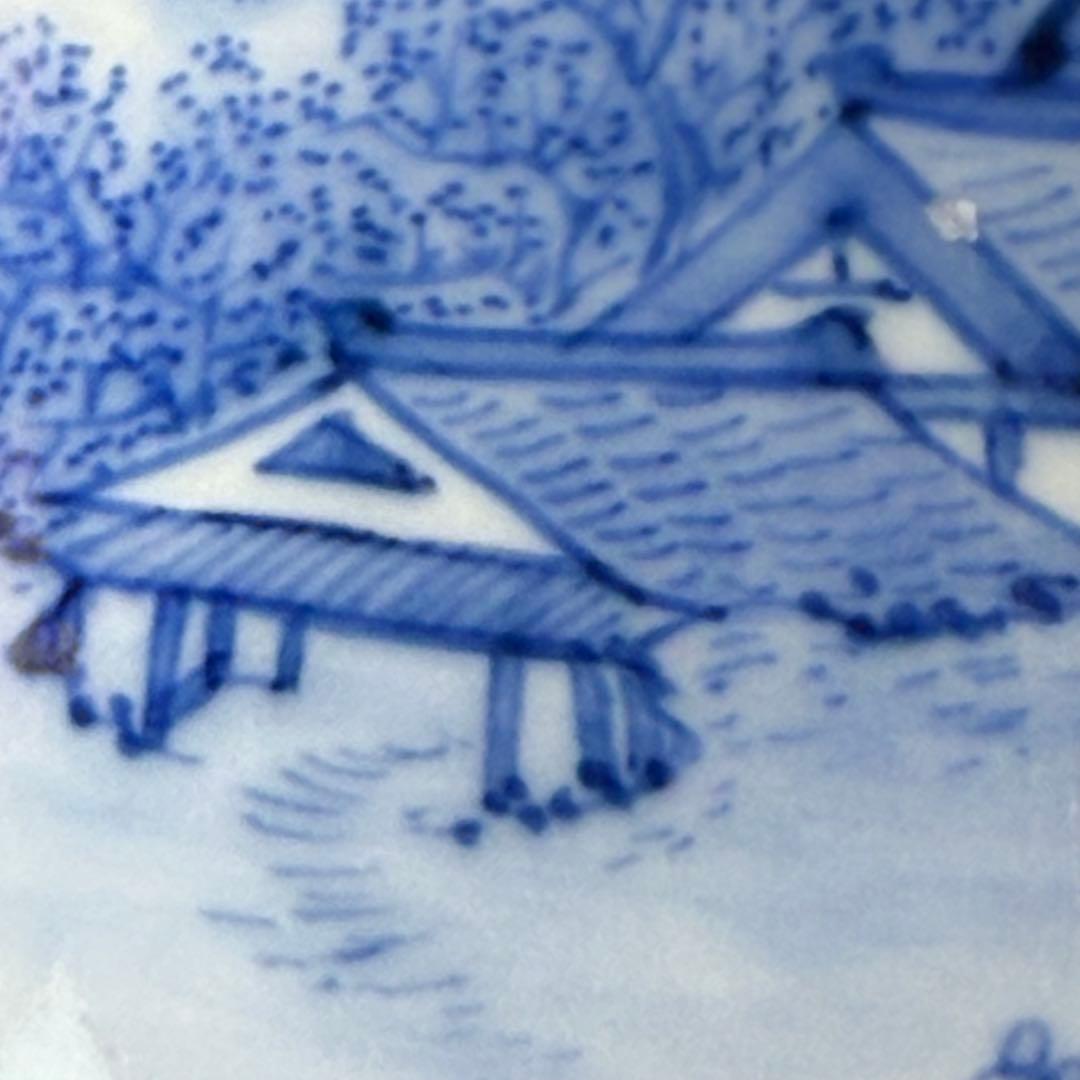 鍋島最高峰　市川光春 作　染付山水図花瓶　超絶細密技巧　鍋島藩御用窯　銘入　家紋