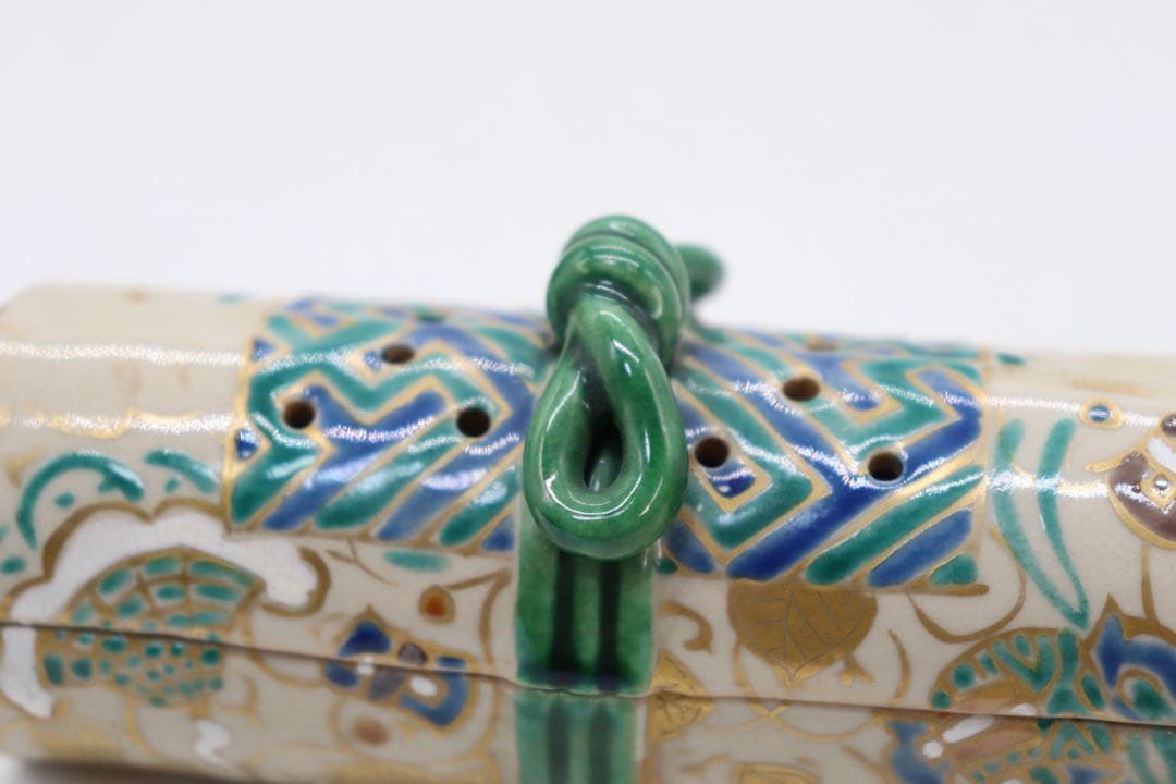 京焼の名工 野々村仁清 清右衛門 作　金彩色絵 宝尽図 巻物形 香炉0508