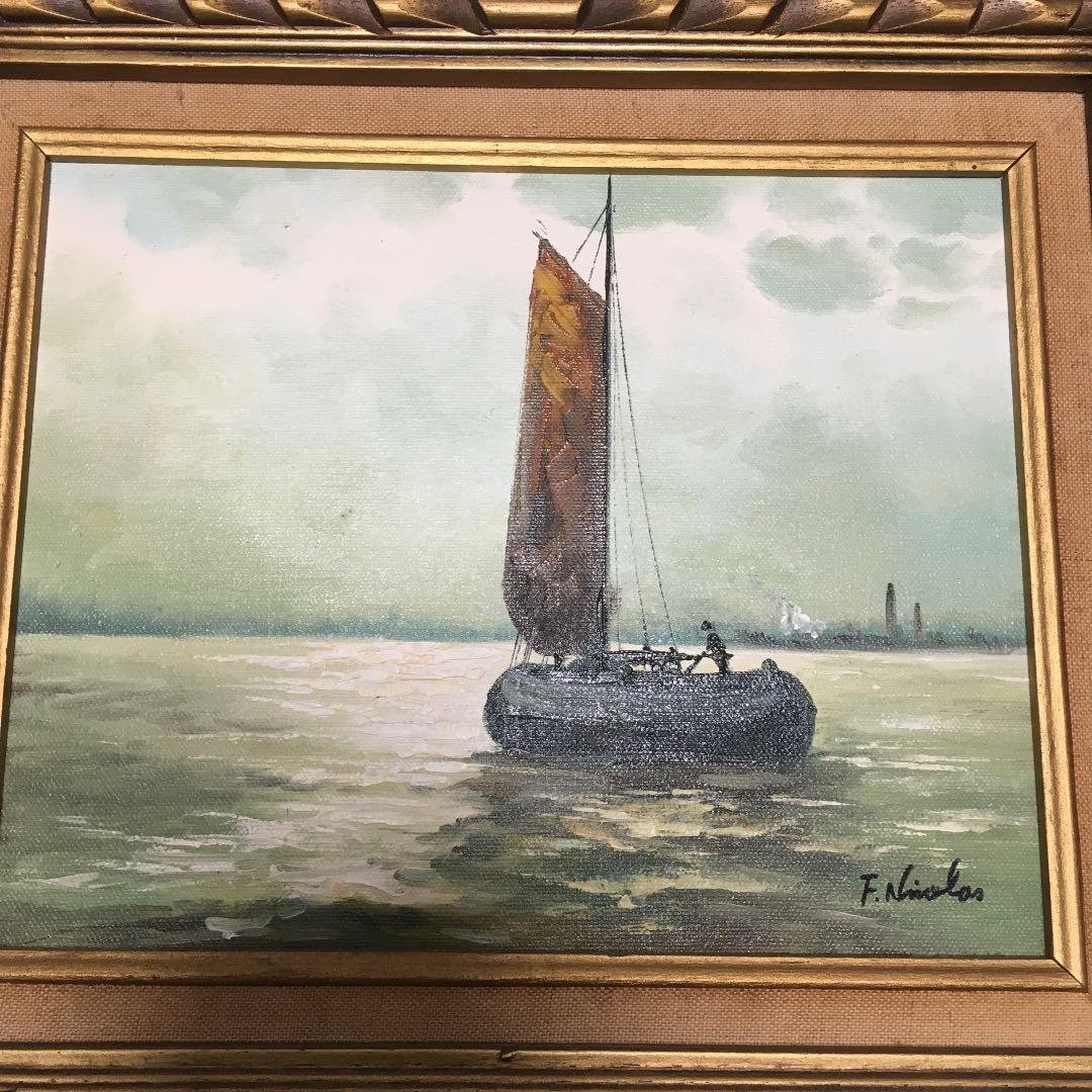 1089 絵画 油絵 F. Nicolas 帆船