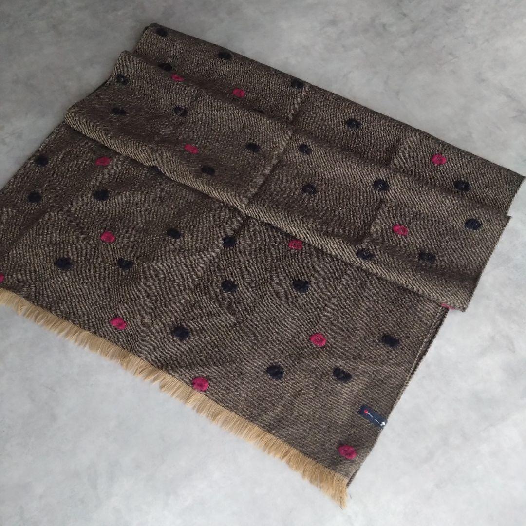 パラスパレス 大判ストール フリンジ ドット柄 刺繍 マフラー 茶 黒 ピンク