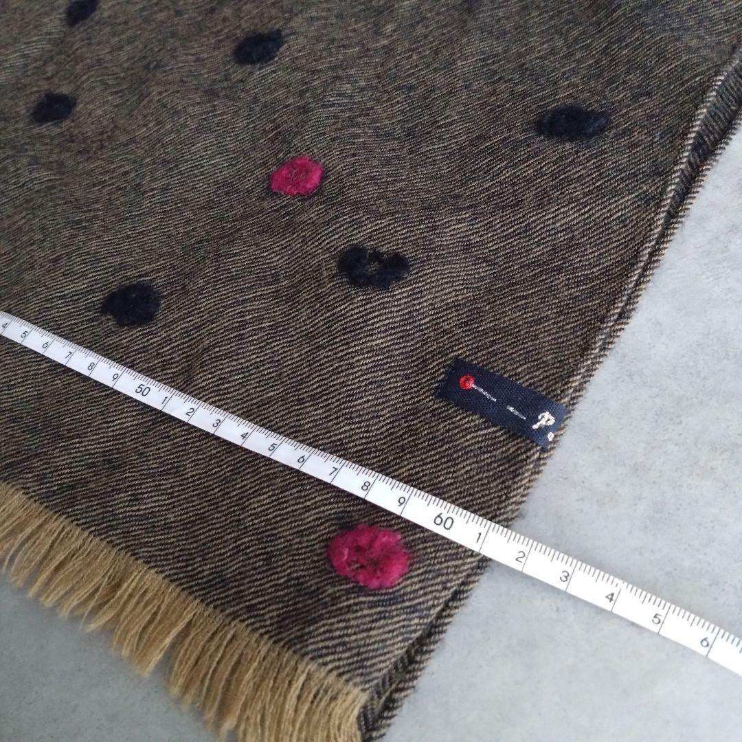 パラスパレス 大判ストール フリンジ ドット柄 刺繍 マフラー 茶 黒 ピンク