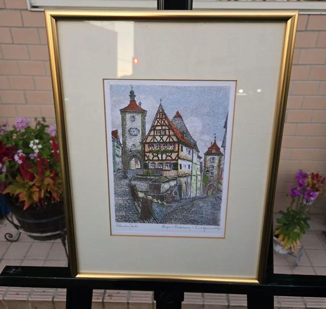 素敵な街並みの版画　 リトグラフ