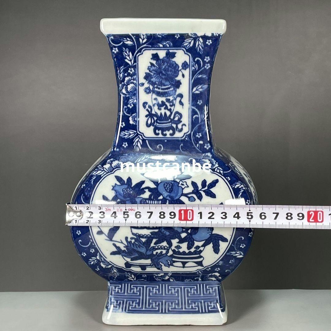 清乾隆青花寿桃紋花瓶 景徳鎮 陶磁器 装飾品 現代工芸品美術品 置物